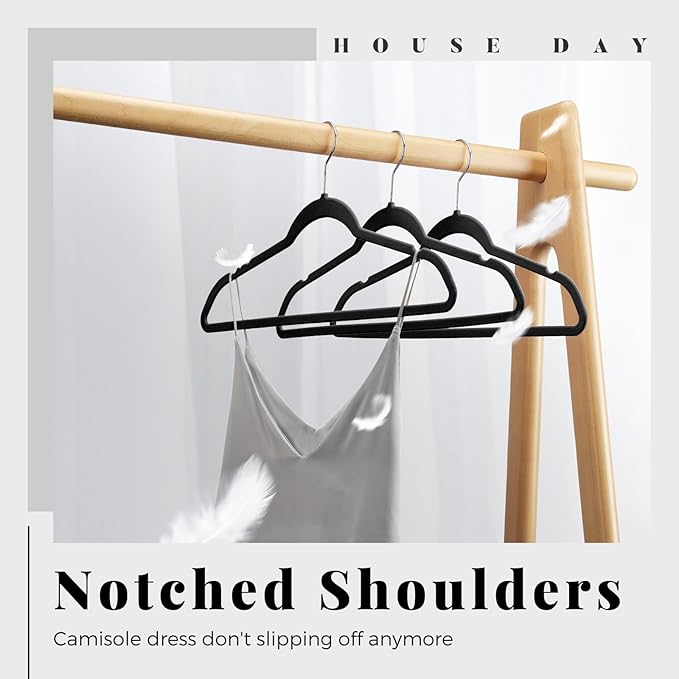 HOUSE DAY Premium Velvet Hangers 30 Pack Black, Non-Slip Flocked Felt Hangers - Image 5