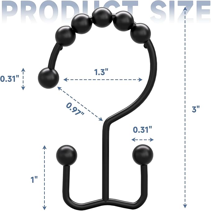 Titanker Black Shower Curtain Hooks Rings, Rust-Resistant Metal Double Glide - Image 7