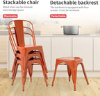 FDW | Set of 4 Metal Dining Chairs | Orange | Stackable Tolix Side Chairs with Backrest | Scratch-Resistant | Non-Slip Feet | Indoor/Outdoor Use | 330 lbs Capacity | Ideal for Kitchen & Restaurant - Image 8