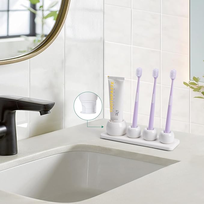 4 Pack Mini Ceramic Toothbrush Holder Stand - Image 7