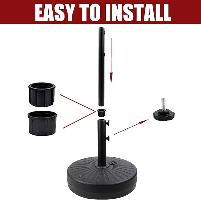 50LBS Round Umbrella Base Water Filled with Steel Umbrella Holder, Heavy Duty Fillable Umbrella Base Stand for Outdoor, Patio, Lawn, Garden (Black) (Stripes) - Image 5