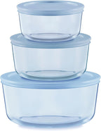 Pyrex Colors Tinted Small/Medium Round Food Storage Container Set, Snug Fit by Pyrex