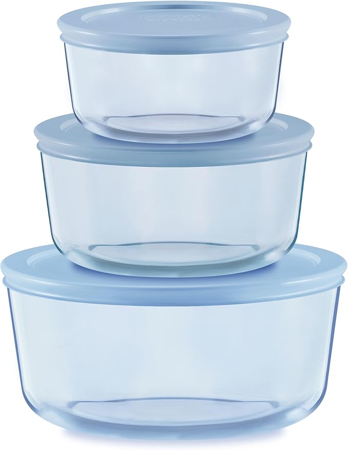 Pyrex Colors Tinted Small/Medium Round Food Storage Container Set, Snug Fit by Pyrex