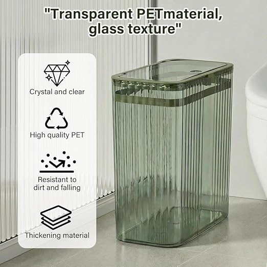 Bathroom Trash Can with Lid3.5 Gallon Garbage Can，for Bedroom, Plastic Slim - Image 3