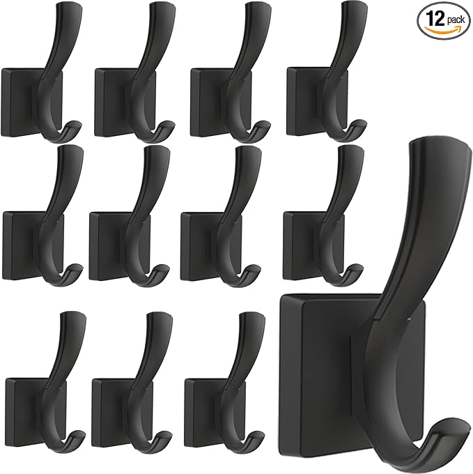 Black Coat Hooks for Wall Hanging, Bath Robe Hook Heavy Duty Thick Towel Hooks by TOFIIGREM