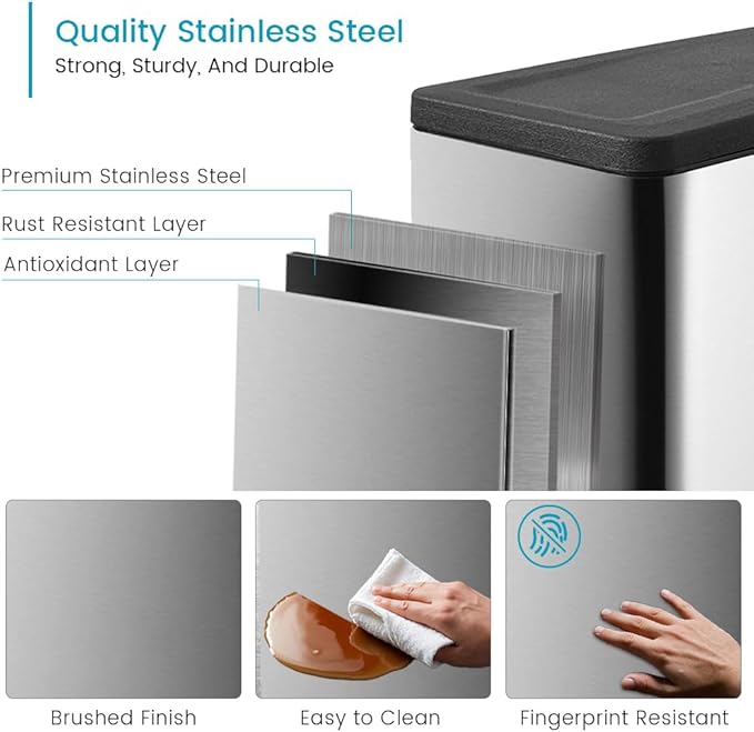 12 Gallon Trash Can with Lid，45L Kitchen Garbage Can, Stainless Steel Trash Can - Image 3
