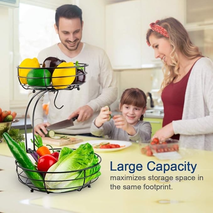 Auledio Iron 2-Tier Countertop Fruit Vegetables Basket Bowl Storage - Image 4