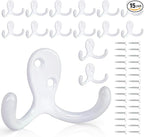15Pack Coat Hooks Wall Hooks for Hanging, Heavy Duty Double Prong Metal Hook by CBWLWJ