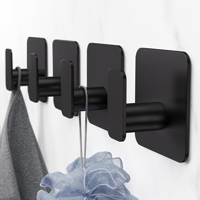 Black Hooks for Hanging Heavy Duty, Adhesive Hooks for Shower, Waterproof & - Image 2