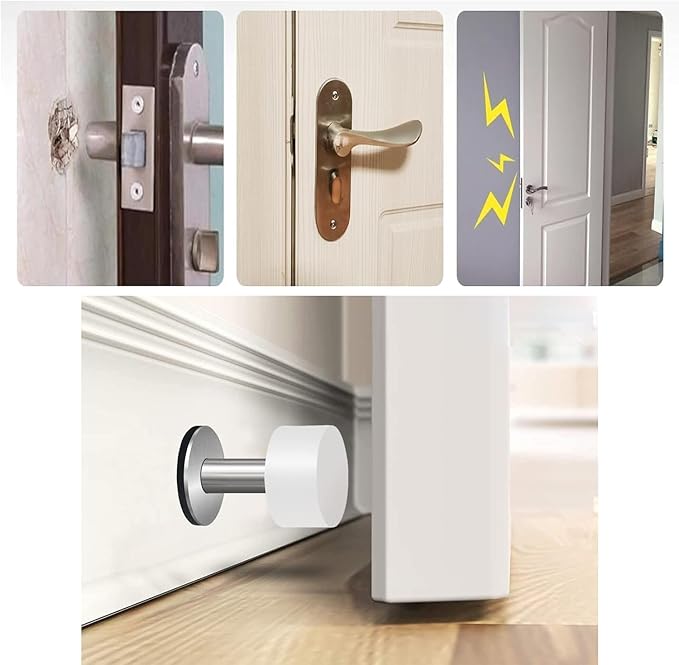 Door Stoppers with Extra Stickers, Self-Adhesive Door Stop with White Rubber & - Image 2