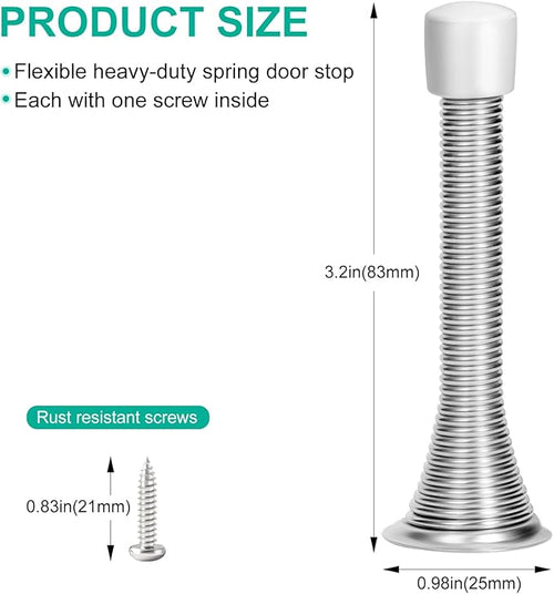 12 Pack Spring Door Stops, 3-1/4" Heavy Duty Wall Mount Door Stoppers, Flexible - Image 2