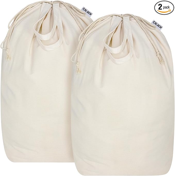 Canvas Laundry Bags with Handles & Square Base13.8"Lx13.8"Wx27.6"H, Large Heavy by CALACH