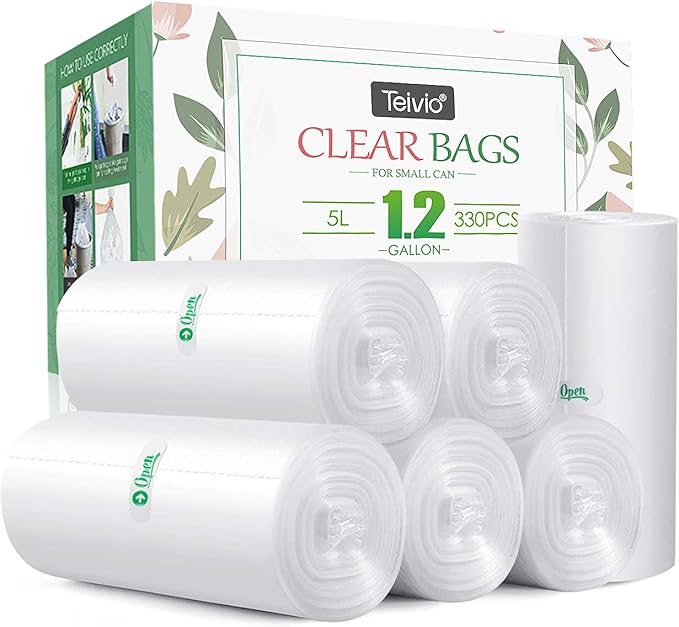 1.2 Gallon 330 Counts Small Trash Bags Garbage Bags by Teivio, Bathroom Trash by Teivio