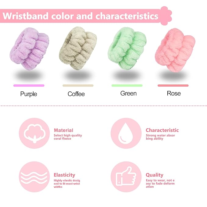 8pcs Wrist Bands for Washing Face, Absorbent Face Washing Wristbands, - Image 2