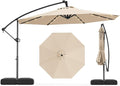 Tangkula 10ft Solar LED Patio Umbrella with Base, Offset Cantilever Outdoor Umbrella with 32 LED Lights, Infinite Tilt, 360 Degree Rotation, Crank Handle for Pool Deck Garden Backyard (Beige) by TANGKULA