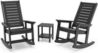 GREENVINES Outdoor Rocking Chair Set | 3-Piece | 2 Rocking Chairs with 1 Side Table | Porch Rocker | HDPE Plastic | Black | Patio Furniture Sets | High Back | Big & Tall | Ladder Back by GreenVines