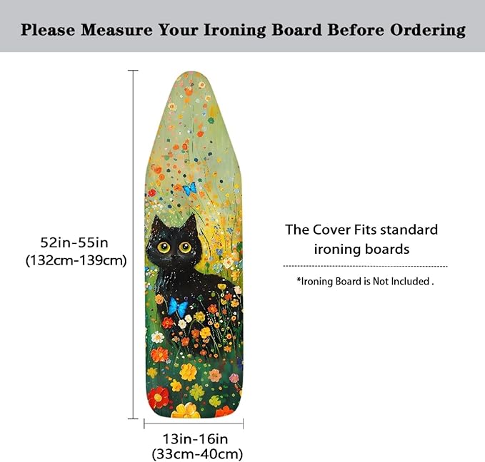 GLENLCWE Black Cat Hippie Flower Ironing Board Cover, 54x15 inches, Iron Board - Image 5