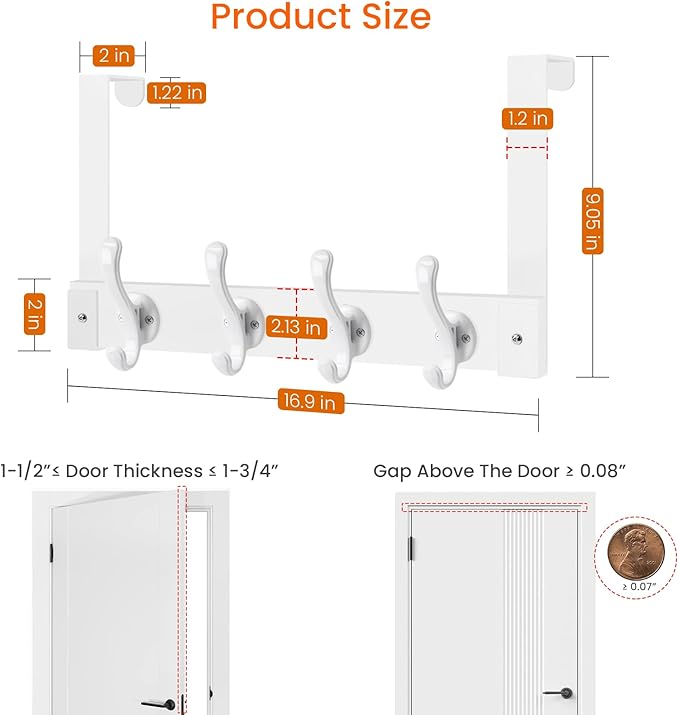 Homode Over The Door Hooks Heavy Duty, Wood Over Door Hanger Hook, Over Door - Image 2
