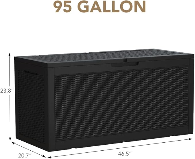 Devoko 95 Gallon Deck Box Large Resin Outdoor Storage Box, Waterproof and UV Resistant Lockable for Outdoor and Patio, Large Storage Cabinet for Patio Furniture, Garden Tools and Pool Supplies, Black - Image 6