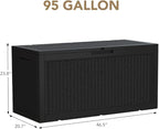 Devoko 95 Gallon Deck Box Large Resin Outdoor Storage Box, Waterproof and UV Resistant Lockable for Outdoor and Patio, Large Storage Cabinet for Patio Furniture, Garden Tools and Pool Supplies, Black - Image 6
