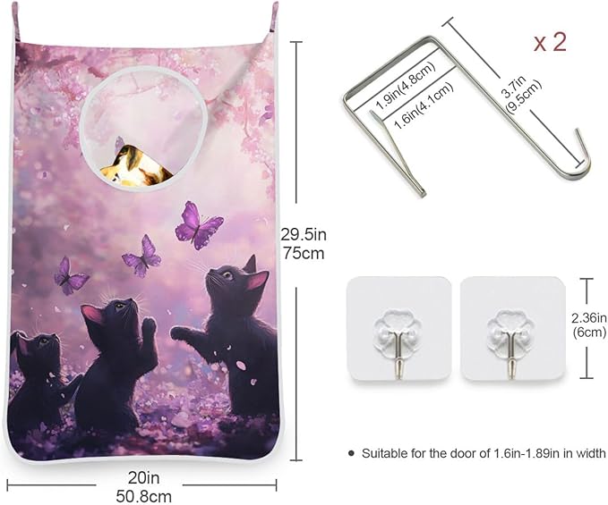 Hanging Laundry Hamper with Stainless Steel Hooks, Oxford Fabric Printing Door - Image 3