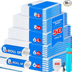 AROIC 50 Pack Vacuum Storage Bags, 5 Sizes + 2 Roll-up Space Saver Vacuum by AROIC