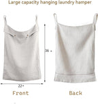 100% Linen Hanging Laundry Hamper Bag 22x36 Inch, Over the Door - Image 2