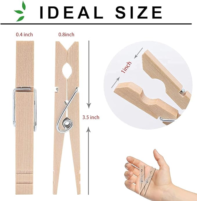 Clothes Pins Wood for Hanging Clothes, 3.5 Inch【100pcs】 Heavy Duty Wooden - Image 2