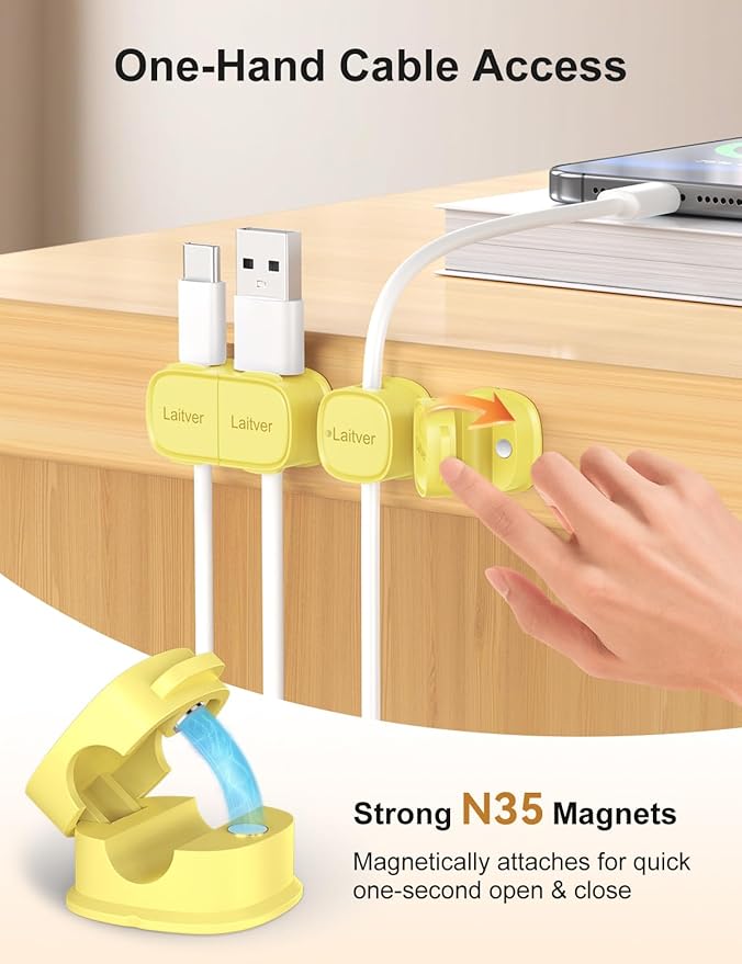 6 Pack Magnetic Cable Clips, Laitver Cord Organizer Holder Strong Adhesive Desk - Image 4