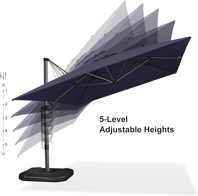 PURPLE LEAF 10'×13' Patio Umbrella with Base Included and Cover Outdoor Umbrella with Cover Extra Large Heavy Duty Cantilever Umbrella Navy Blue - Image 4