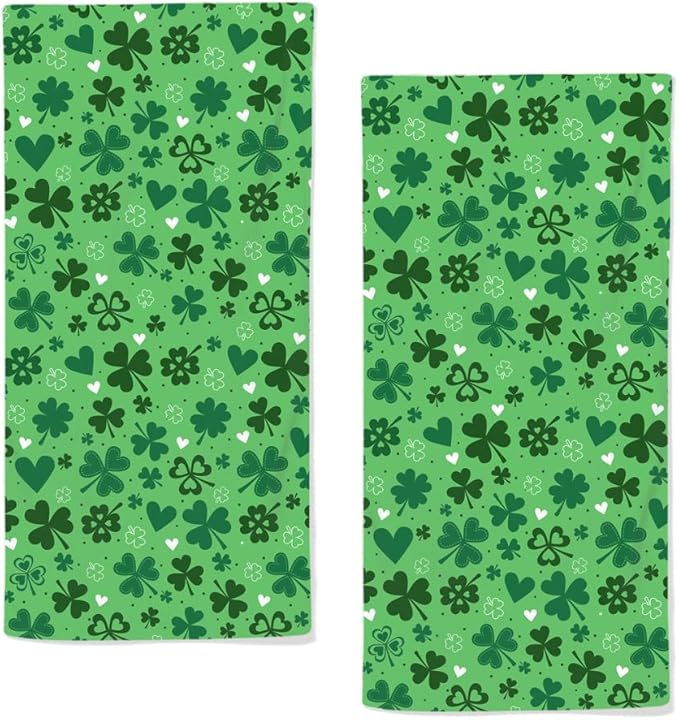 St Patricks Day Hand Towels for Bathroom, 2 Packs Lucky Clovers Fingertip by qiuhuang