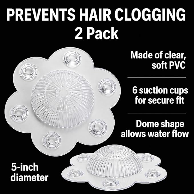 2-Pack Hair Catcher Drain Cover – 5" Dome-Shaped Soft PVC - Image 2