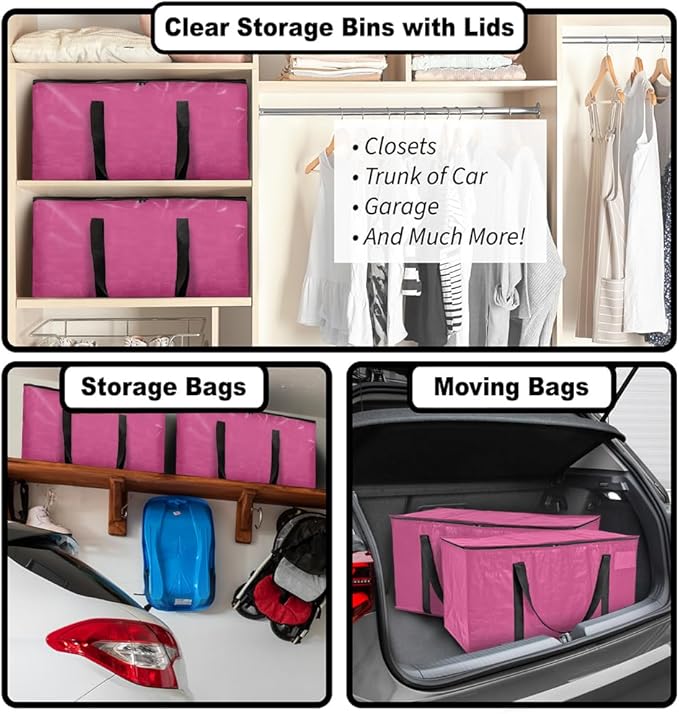 ClearSpace Heavy Duty Moving Bags or Storage Bags – Pink Storage Bins - Image 5