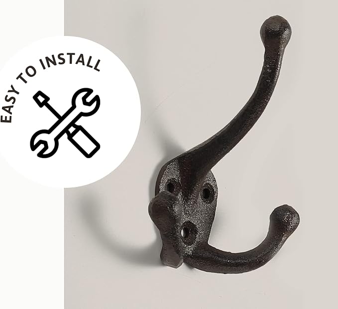 Ambipolar 5-Pack TriLeg Coat Hooks. Wall Mounted, Heavy Duty Decorative Black - Image 4