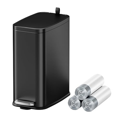1.6 Gallon Black Bathroom Step Trash Can by Figella