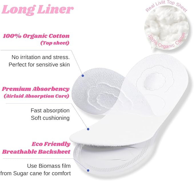 Livlit Ultra Thin Panty Liners Sanitary Pads, 100% Certified Organic Cotton - Image 7