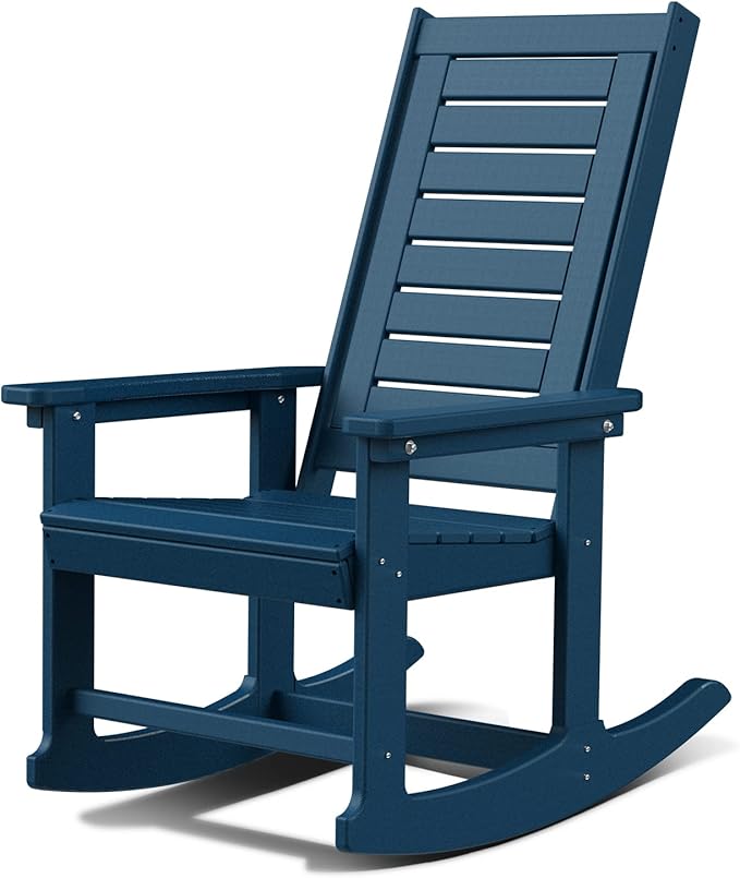 GREENVINES Outdoor Rocking Chairs | Porch Rocker | HDPE Plastic | Blue | Oversized Rockers | High Back | Big & Tall | Ladder Back | for Patio Outside Backyard Balcony Garden by GreenVines