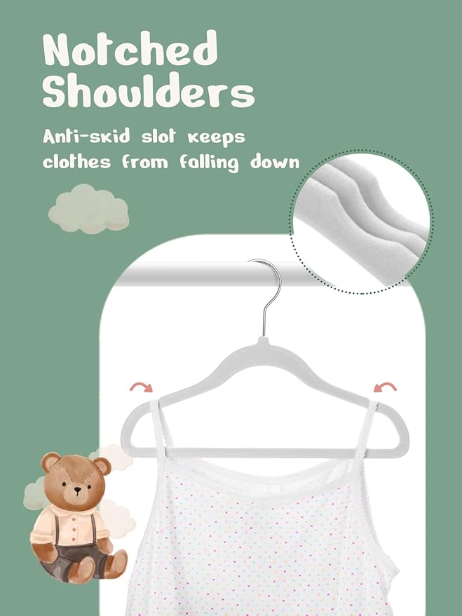 HOUSE DAY 11 Inch Velvet Baby Hangers 50 Pack Grey, Premium Kids Hangers - Image 3