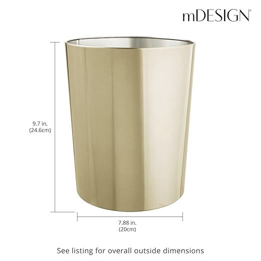 mDesign Round Metal Small 1.7 Gallon Recycle Trash Can Wastebasket, Garbage - Image 4