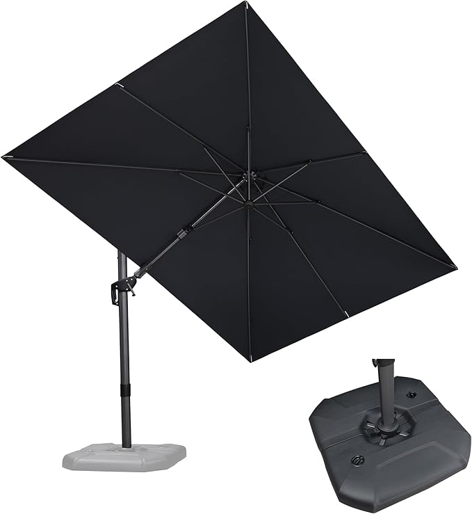 PURPLE LEAF 8.2' X 11.5' Tilting Patio Umbrella with Base Outdoor Cantilever Swivel Rectangle Umbrella Aluminum Offset Umbrella with 360-degree Rotation for Garden Deck Pool Patio Grey by PURPLELEAF