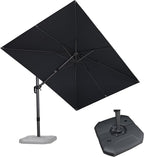 PURPLE LEAF 8.2' X 11.5' Tilting Patio Umbrella with Base Outdoor Cantilever Swivel Rectangle Umbrella Aluminum Offset Umbrella with 360-degree Rotation for Garden Deck Pool Patio Grey by PURPLELEAF