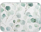 Sage Green Leaves Dish Drying Mat by Sweetshow