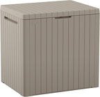 Keter City 30 Gallon Resin Outdoor Storage Box & Patio Side Table for Balcony, Pool, Deck & Garden Accessories, Weather‑Resistant, Beige by Keter