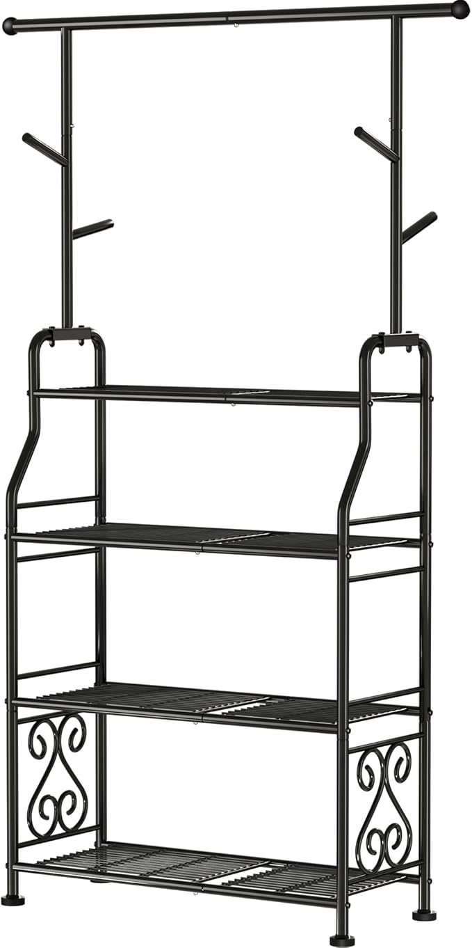 GIOTORENT Plant Stand Indoor Outdoor, 4-Tier Heavy Duty Metal Shelves, Display up to 17 Multiple Plants, Tall Plant Holder with Plant Hanger, Suit for Patio Living Room Garden Balcony, 5 Hooks, Black - Image 7