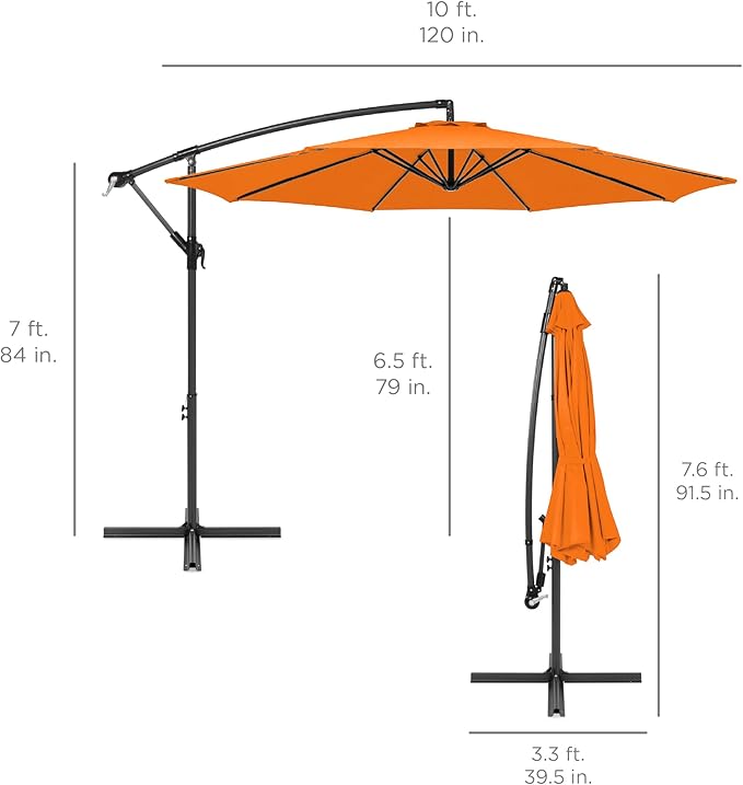 Best Choice Products 10ft Offset Cantilever Hanging Market Patio Umbrella, 8 Sturdy Ribs, Easy Adjustment - Orange - Image 7