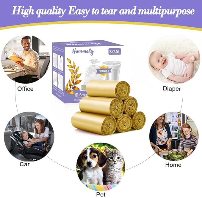 3 Gallon 180pcs Small Gold Trash Bags Plastic Strong Gold Garbage Bags - Image 5