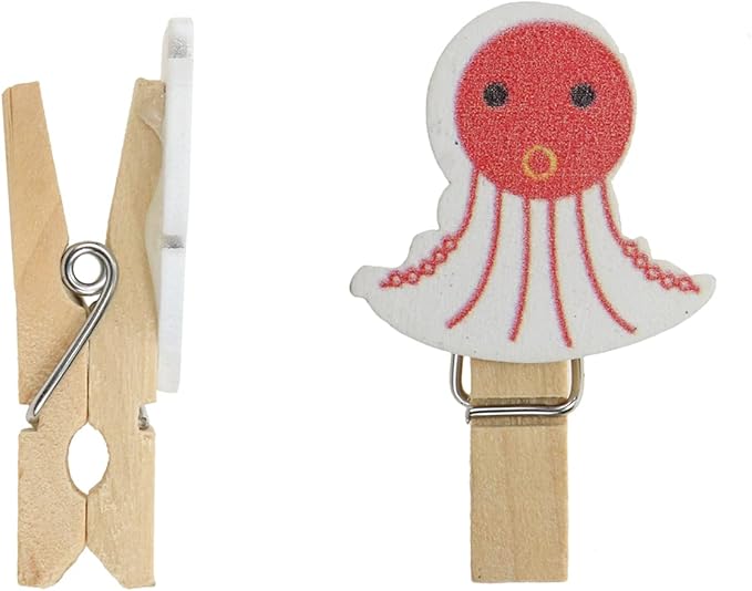 Bitray Mini Wooden Clothespins Cute Ocean Animals Wooden Clips Multi-Function - Image 4