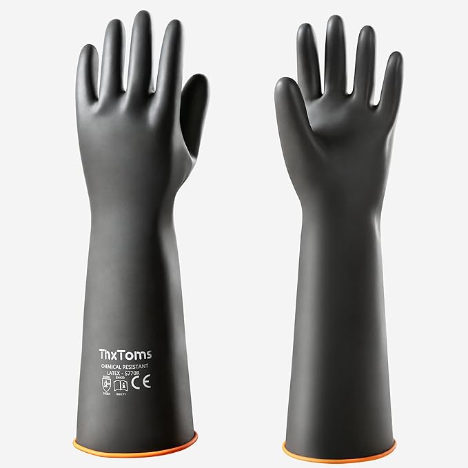 ThxToms Chemical Resistant Gloves, Heavy Duty Long Rubber Gloves, Puncture by ThxToms