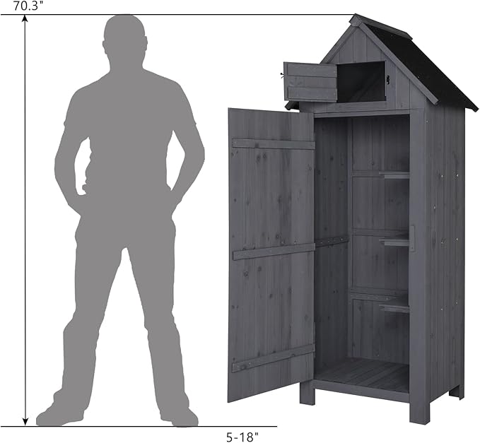 Outvita 70in Outdoor Storage Shed, Waterproof Wooden Garden Storage Cabinet with Lockable Door, Grey - Image 5