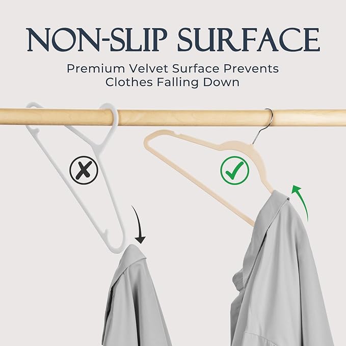 HOUSE DAY Beige Velvet Hangers 40 Pack, Non Slip Clothes Felt Hanger Heavy Duty - Image 2
